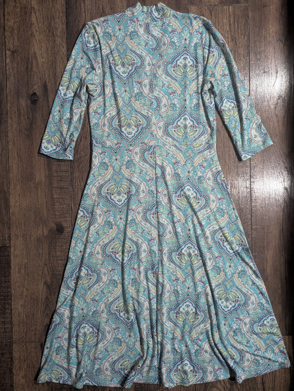Soft Surroundings Women's Fit & Flare Midi Dress Sea Foam Green w/ Paisley Small - Picture 11 of 16